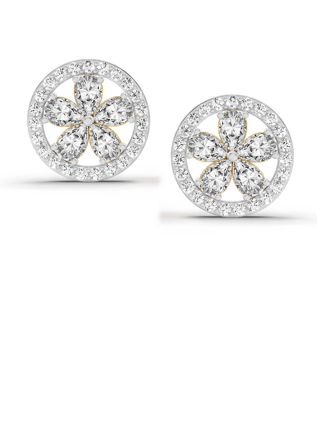 Sparkles Lab Grown Diamond 1.46 Carat Pear Flower Halo Stud Earrings 14K Yellow Gold