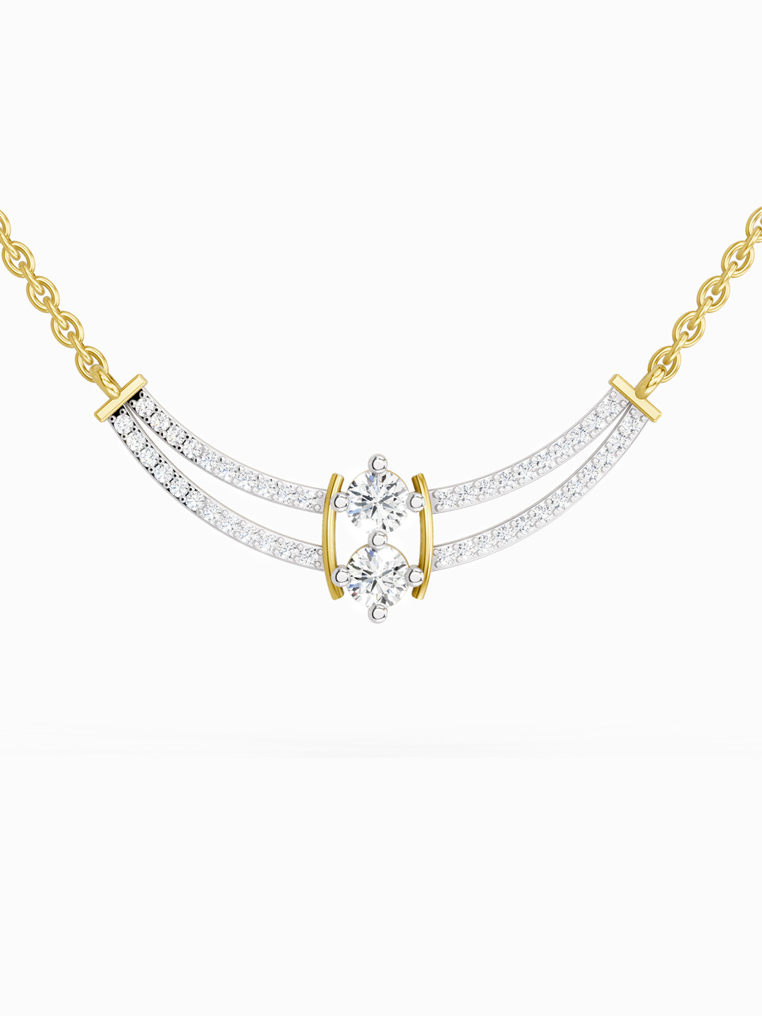 Sparkles Lab Grown Diamond 0.58 Carat Round Double Row Pendant Necklace 14K Yellow Gold