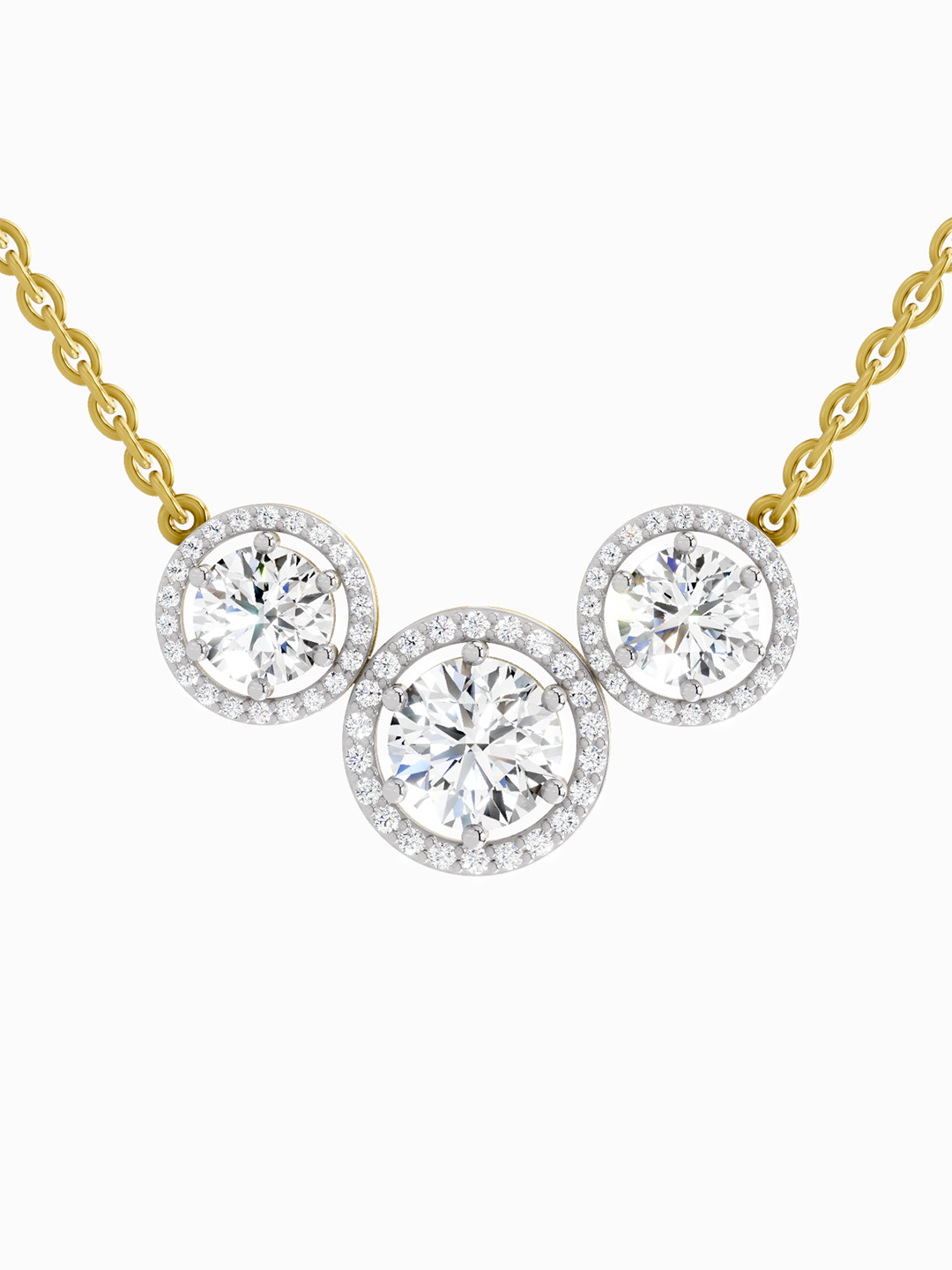 Sparkles Lab Grown Diamond 2.3 Carat Round Triple Halo Pendant Necklace 14K Yellow Gold