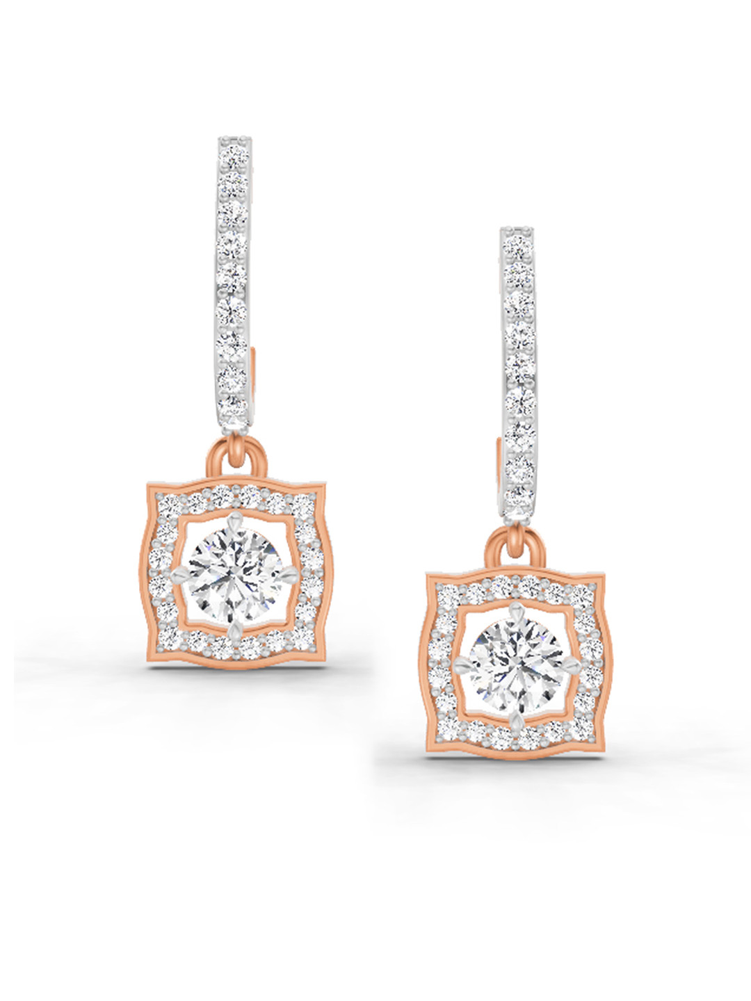 Sparkles Lab Grown Diamond 0.99 Carat Round Halo Drop Earrings 14K Rose Gold