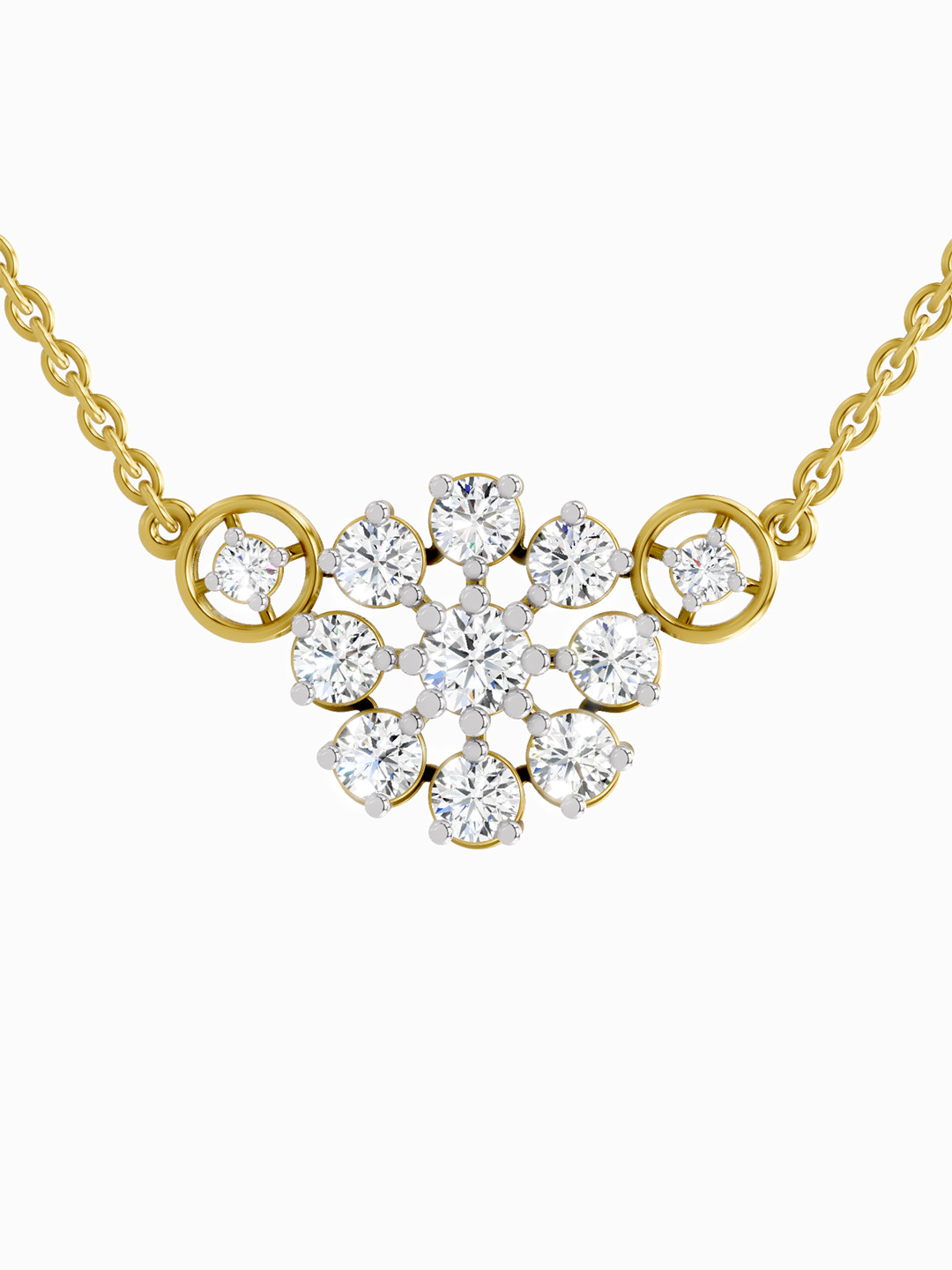 Sparkles Lab Grown Diamond 1.35 Carat Round Flower Pendant Necklace 14K Yellow Gold