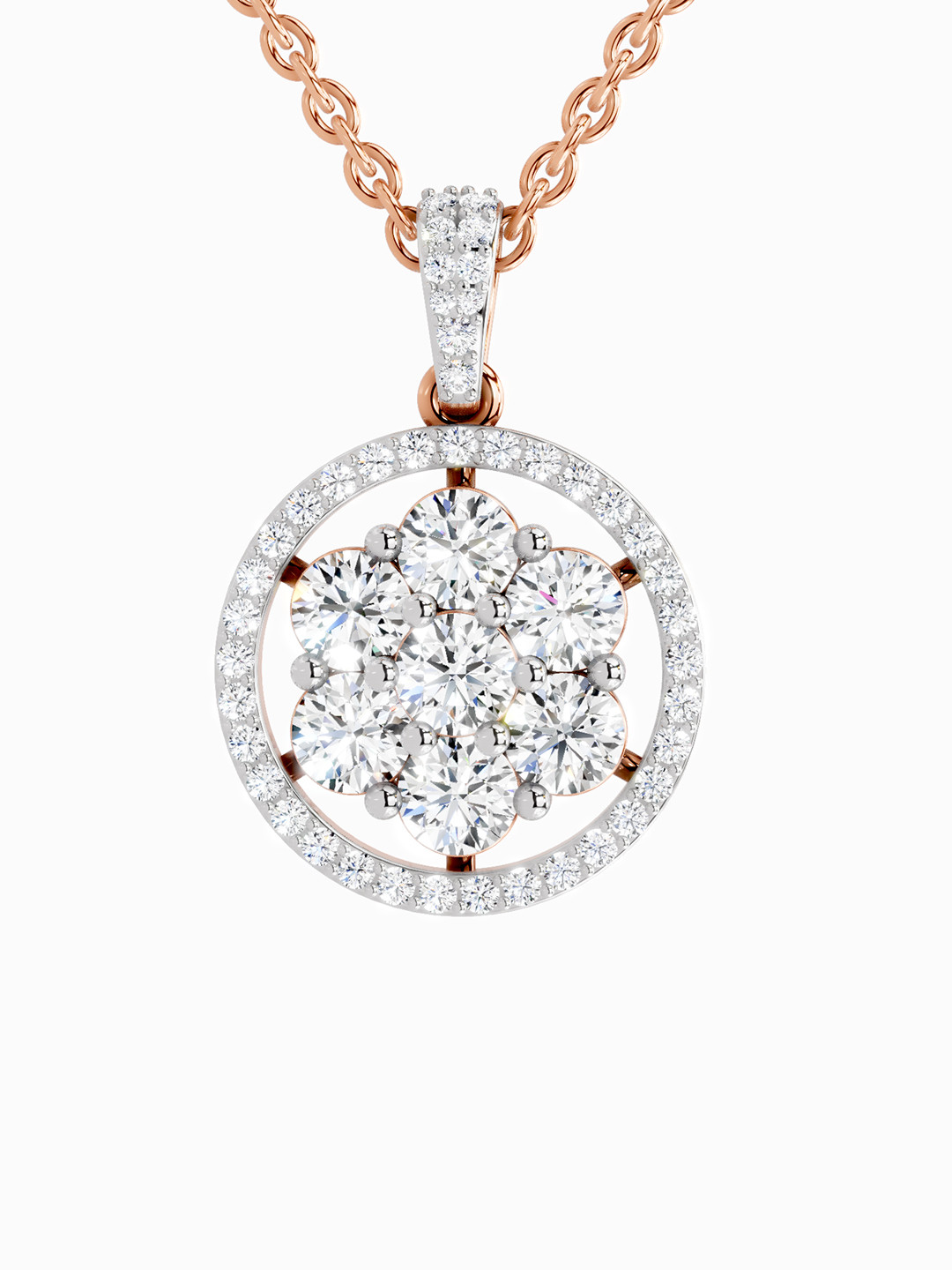Sparkles Lab Grown Diamond 2.13 Carat Round Cluster Halo Pendant 14K Rose Gold