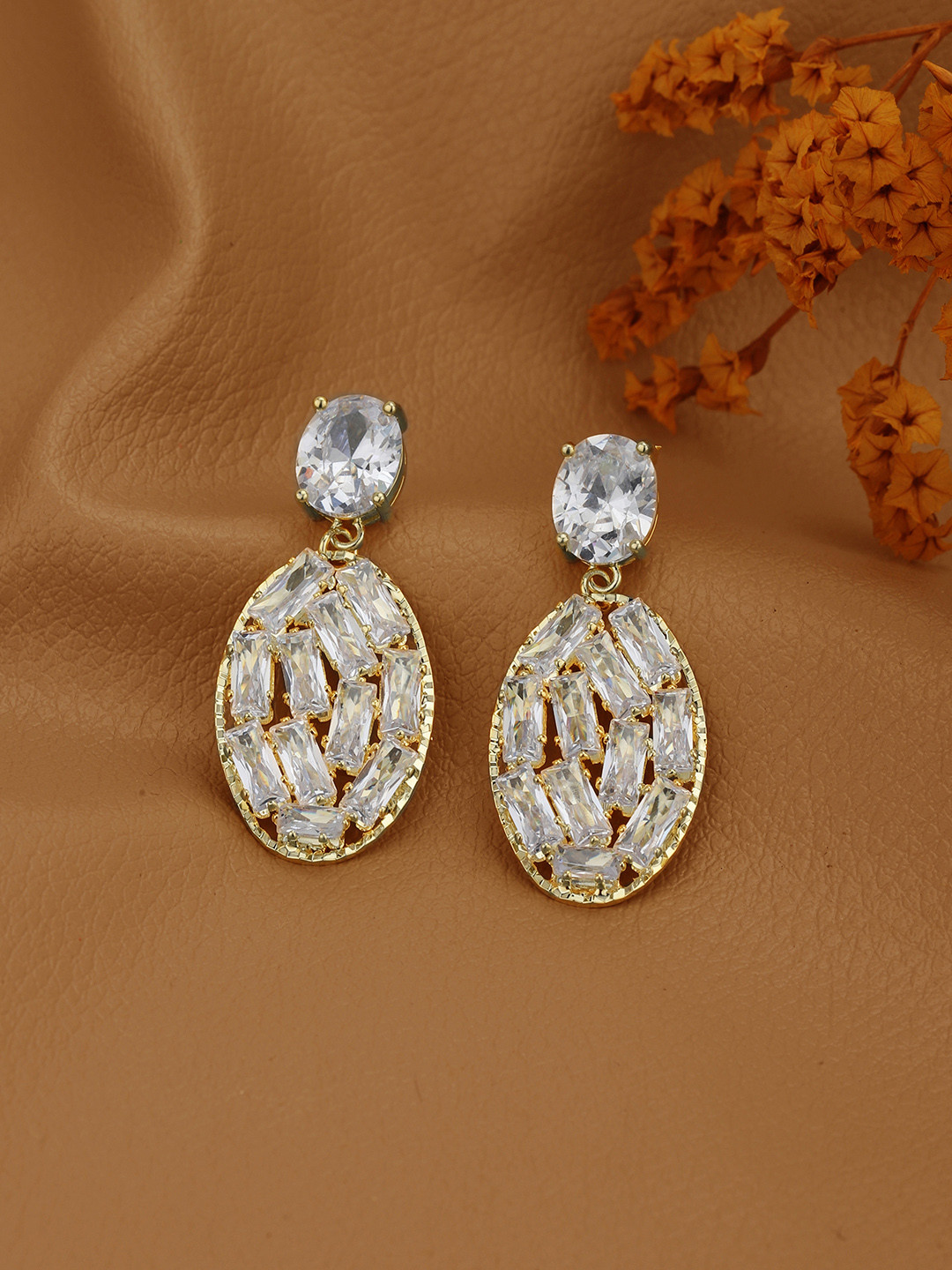 Carlton London Premium Gold Plated CZ Oval Fancy Drop Earring