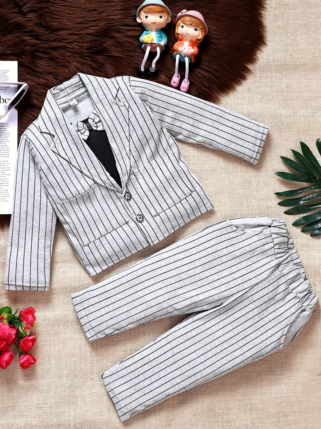 POOJATEX Boys Grey Cotton Blend Clothing Set