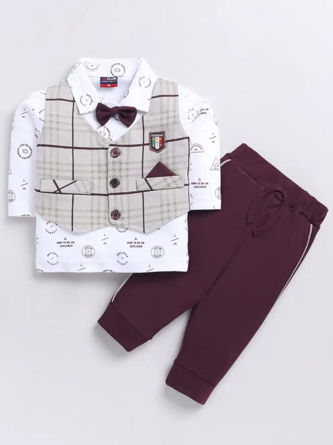 POOJATEX Boys White Cotton Blend Clothing Set