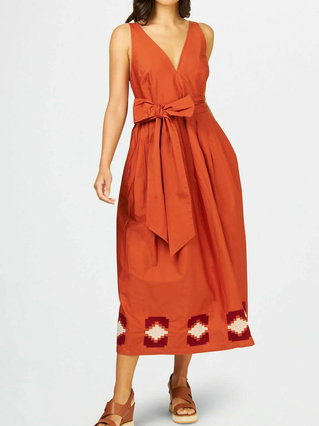 SMERA MART Embroidered A-Line Midi Dress