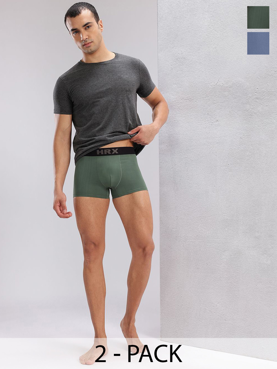 HRX by Hrithik Roshan Pack Of 2 Sweat Absorbent Trunks HRX-PV-SOLID-Lightblue-Pista-M