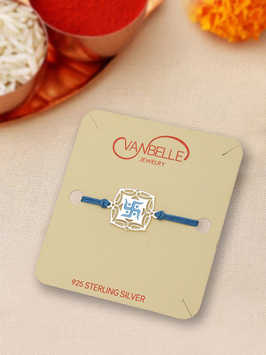 VANBELLE 925 Sterling Silver Rhodium Plated Enamel Swastik Rakhi for men