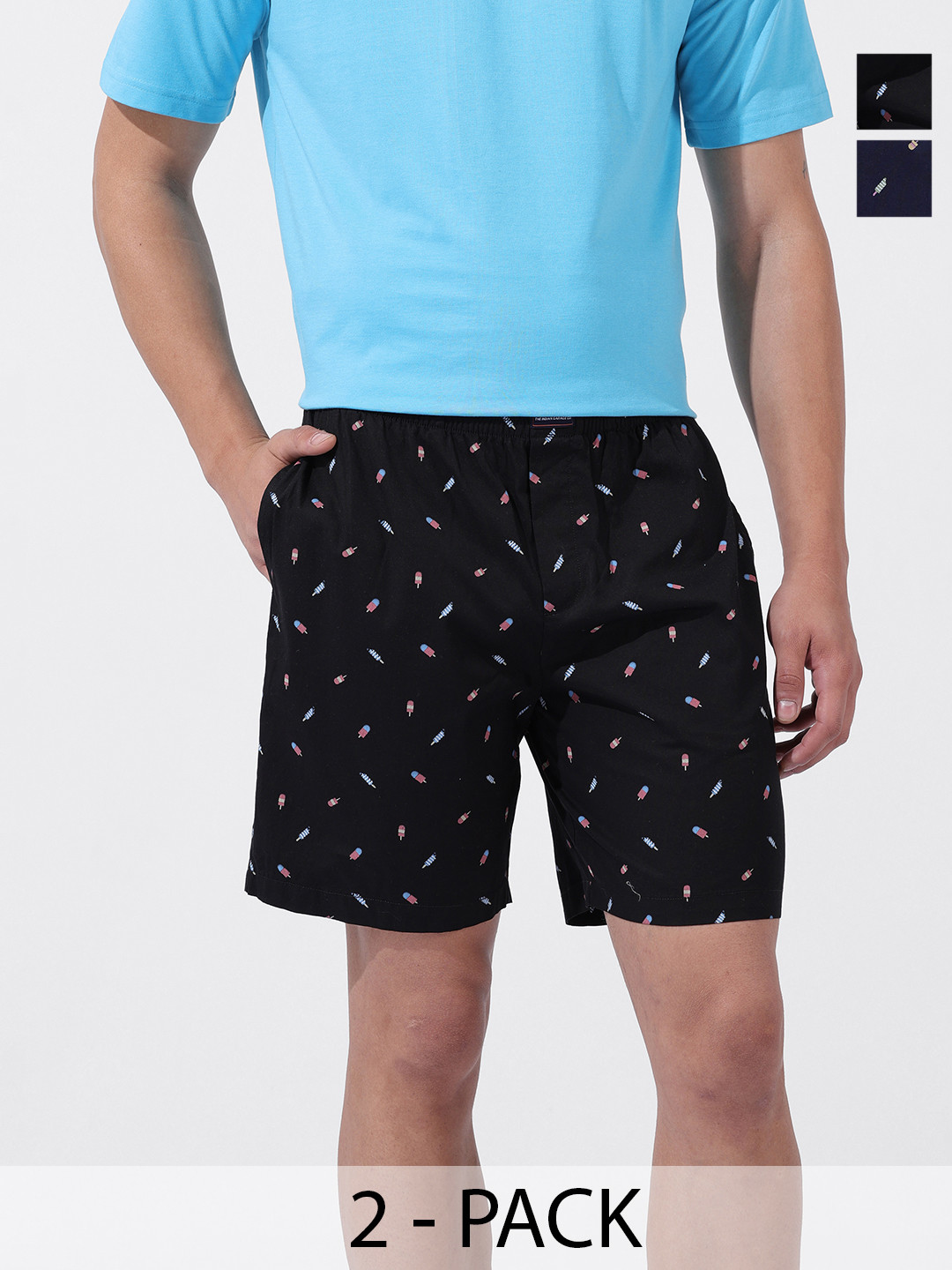 The Indian Garage Co Pack Of 2 Men Regular Fit Doodle Print Elasticated Waist Boxers