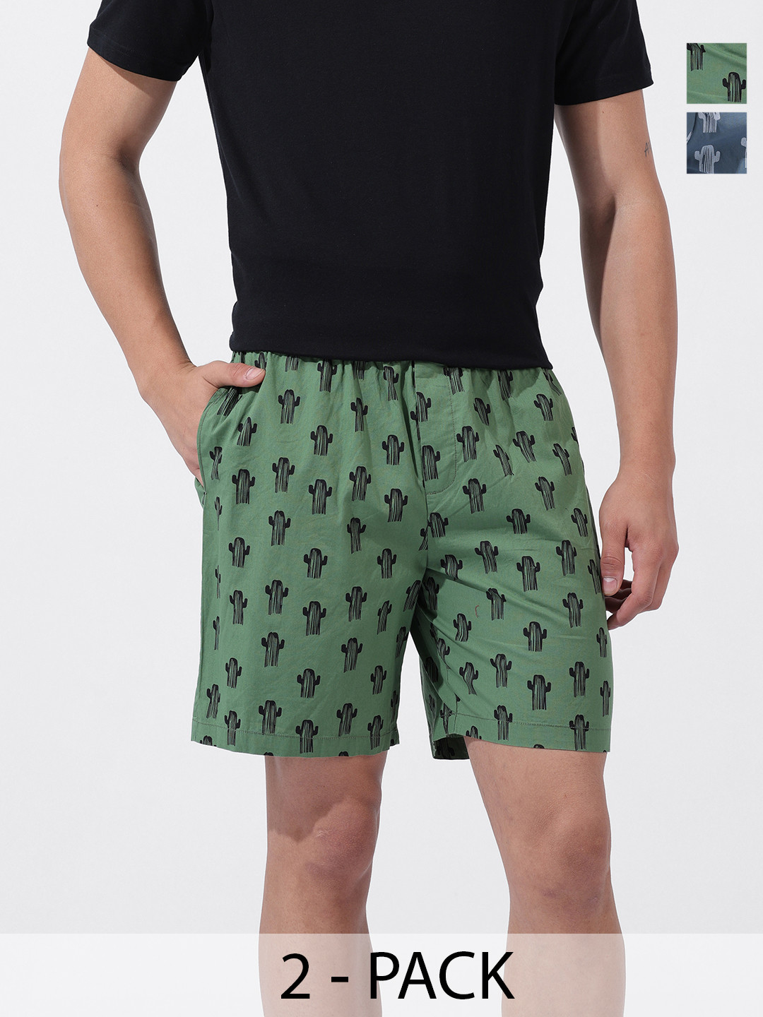 The Indian Garage Co Pack Of 2 Men Doodle Print Elasticated Waist Boxers 1124-BXPRCS-03-01