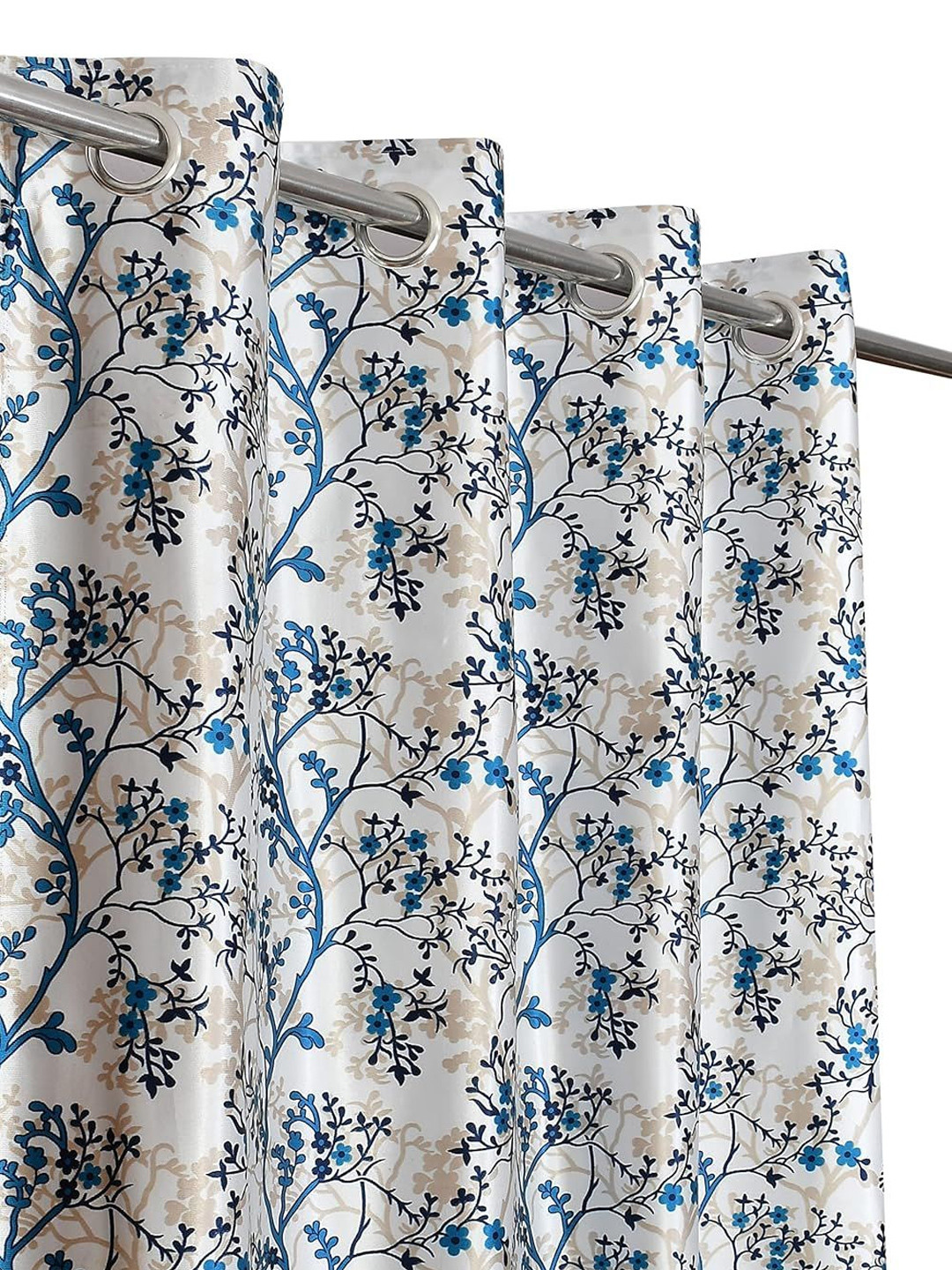Myntra Elegant Homes White & Turquoise Blue 2 Pieces Floral Printed Velvet Door Curtain