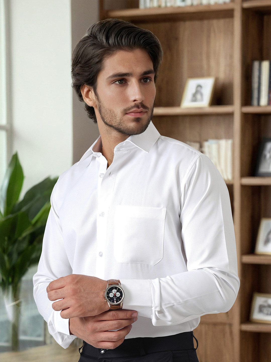 Haute Tissue Men Premium Dobby White Formal Shirt