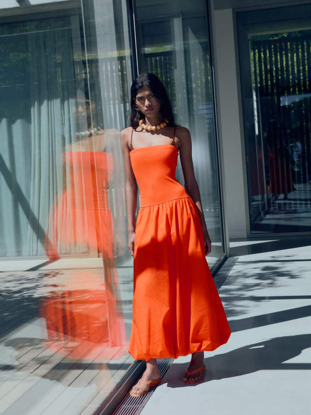 MANGO Strapless Drop-Waist Balloon Midi Dress