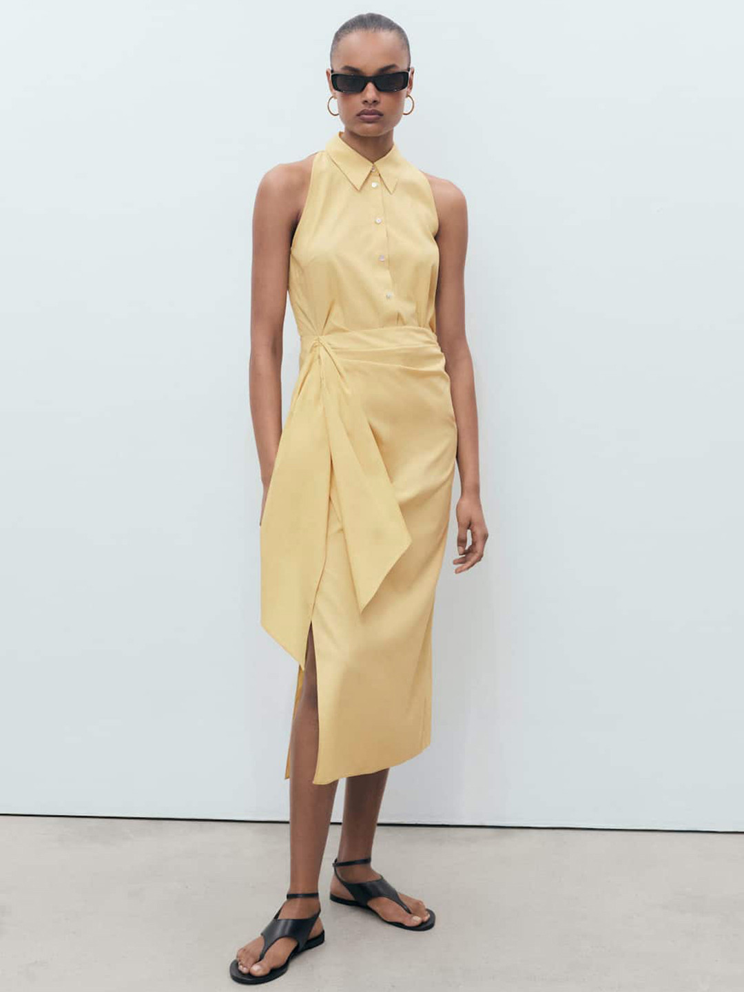 MANGO Tie-Up Detail Sleeveless Shirt-Style Dress