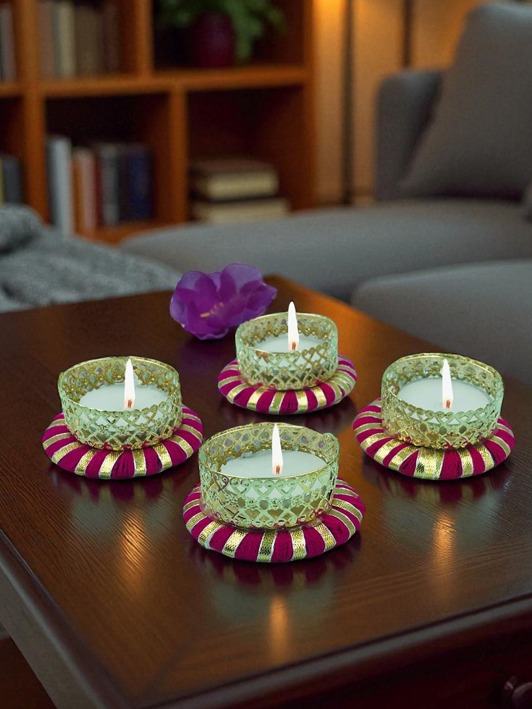 GADINFASHION Pink & Green Set of 4 Candle Holder