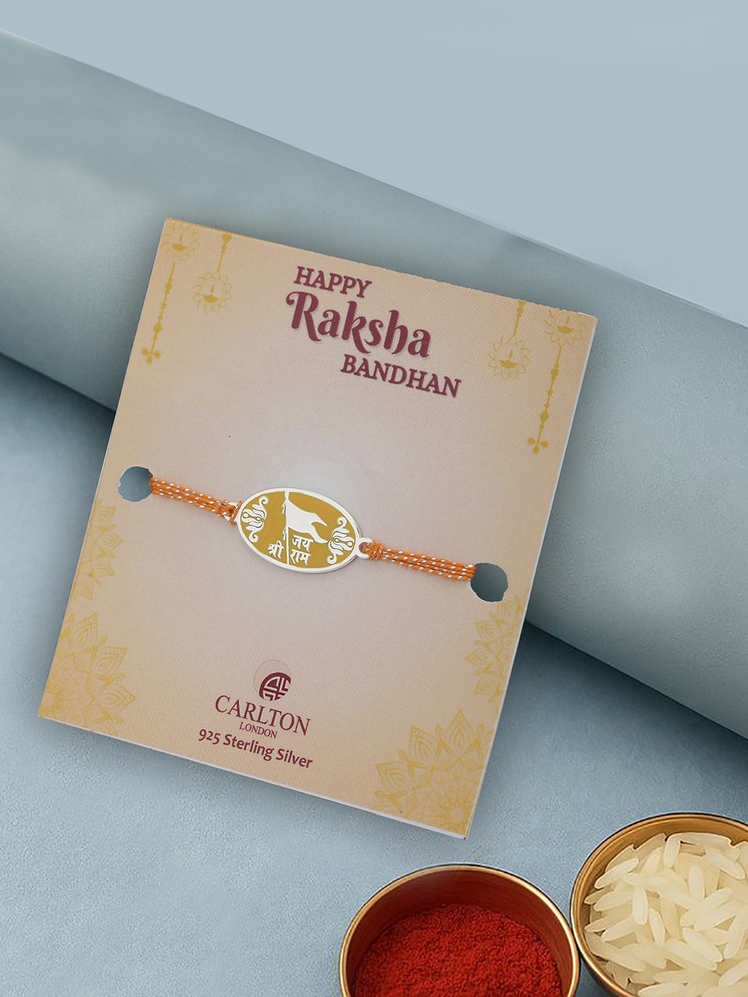 Carlton London 925 Sterling Silver Rhodium Plated Enamel Jai Shree Ram Rakhi for men