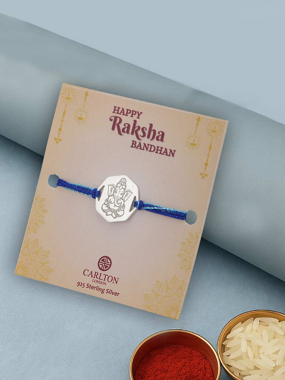 Carlton London 925 Sterling Silver Rhodium Plated Engrave Lord Ganesha Rakhi for men