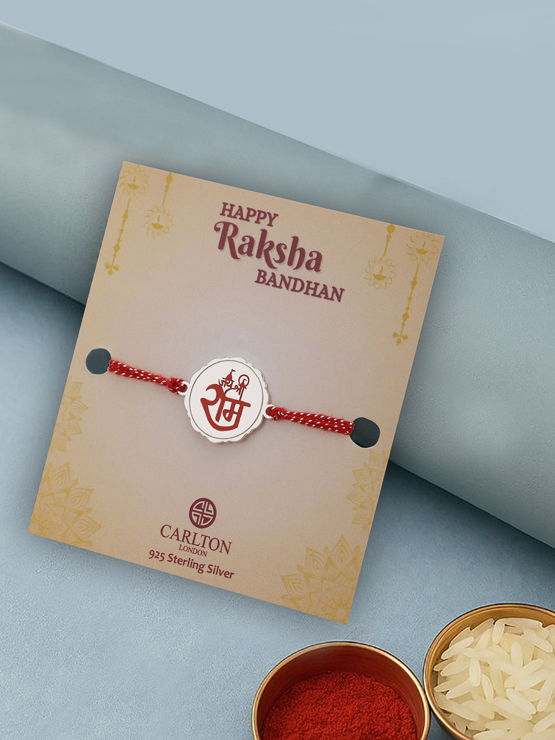 Carlton London 925 Sterling Silver Rhodium Plated Enamel Jai Shree Ram Rakhi for men