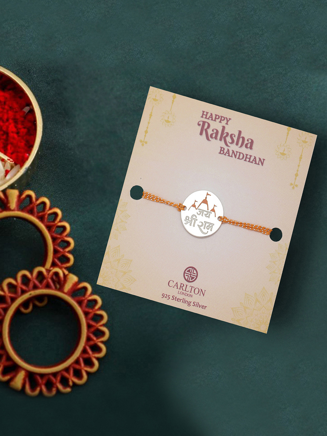 Carlton London 925 Sterling Silver Rhodium Plated Enamel Engrave Jai Shree Ram Rakhi for men