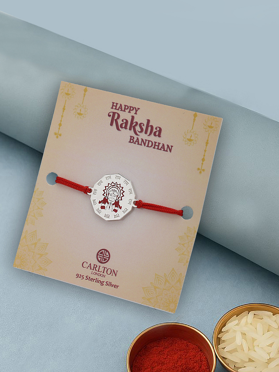 Carlton London 925 Sterling Silver Rhodium Plated Enamel Lord Hanuman Engrave Ram Rakhi for men