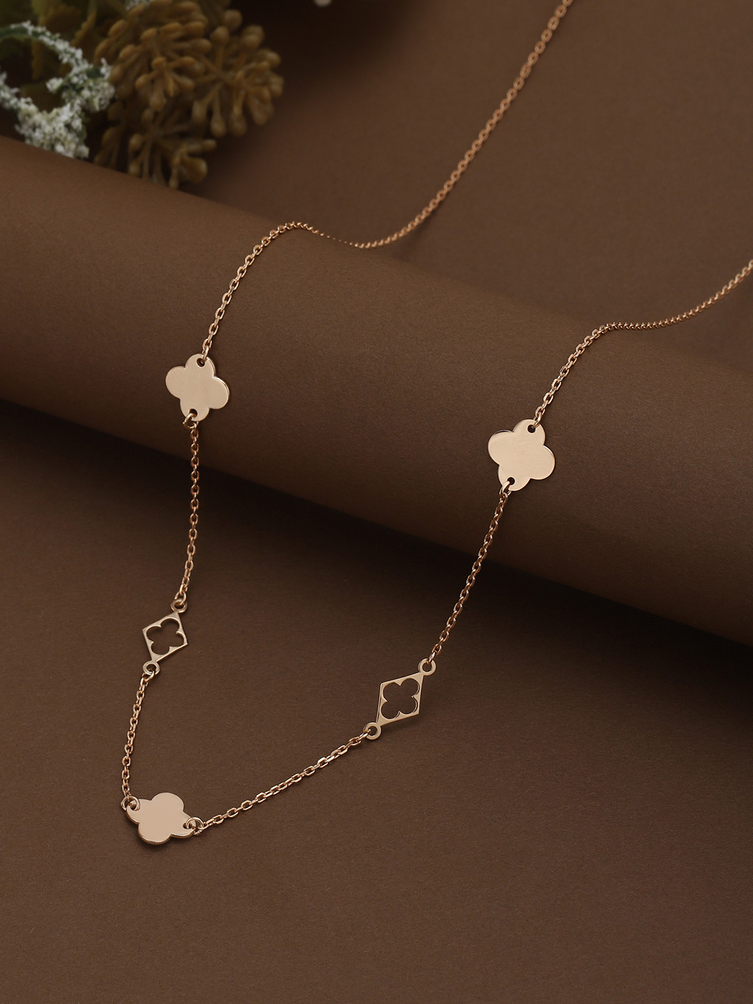 Carlton London 18kt Rose Gold Plated Four Clover Fancy Necklace