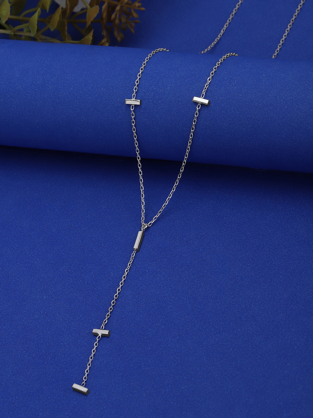 Carlton London Rhodium Plated and Dangling Bar Lariat Necklace