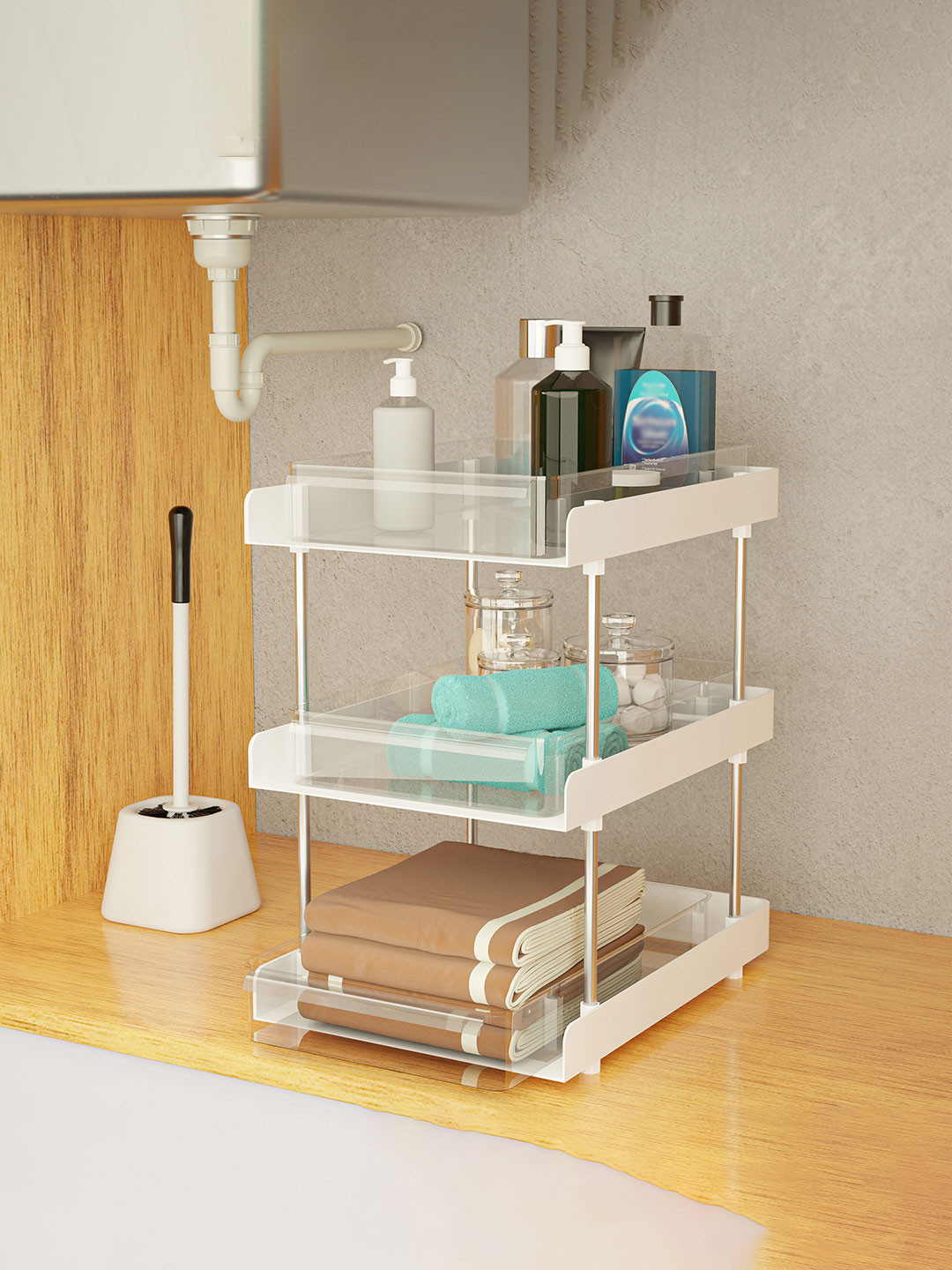 Aura White Regular 3 Layer Makeup Organiser