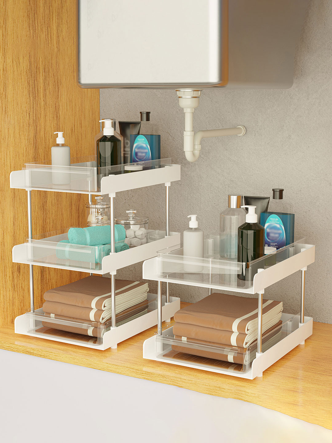 Aura White 2 Piece 2 & 3-Tier Makeup Organisers