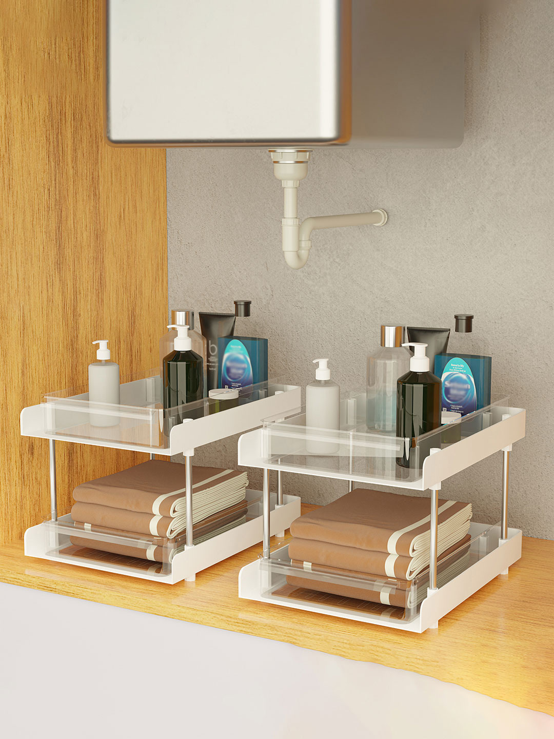 Aura White 2 Pieces Clear Sliding 2-Layer Makeup Organisers