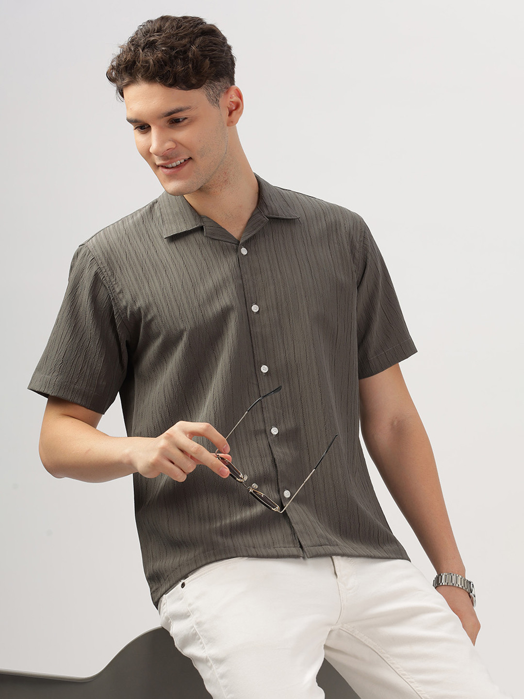 Vestirio Striped Cuban Collar Relaxed Shirt