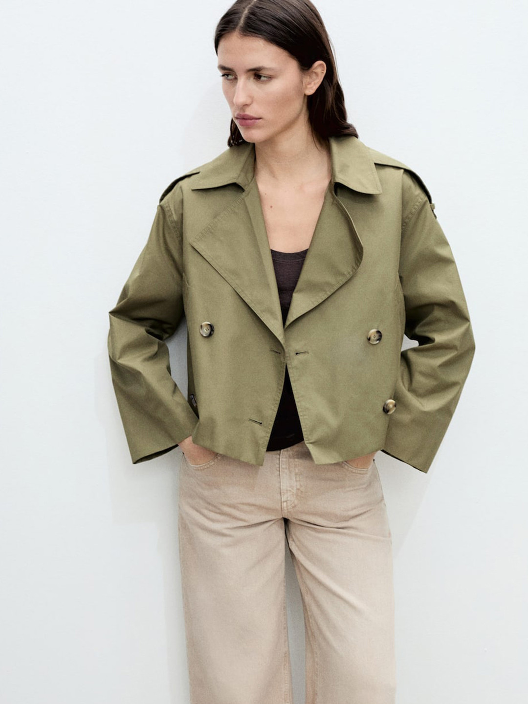 MANGO Lapel Collar Shoulder Tabs Tailored Jacket
