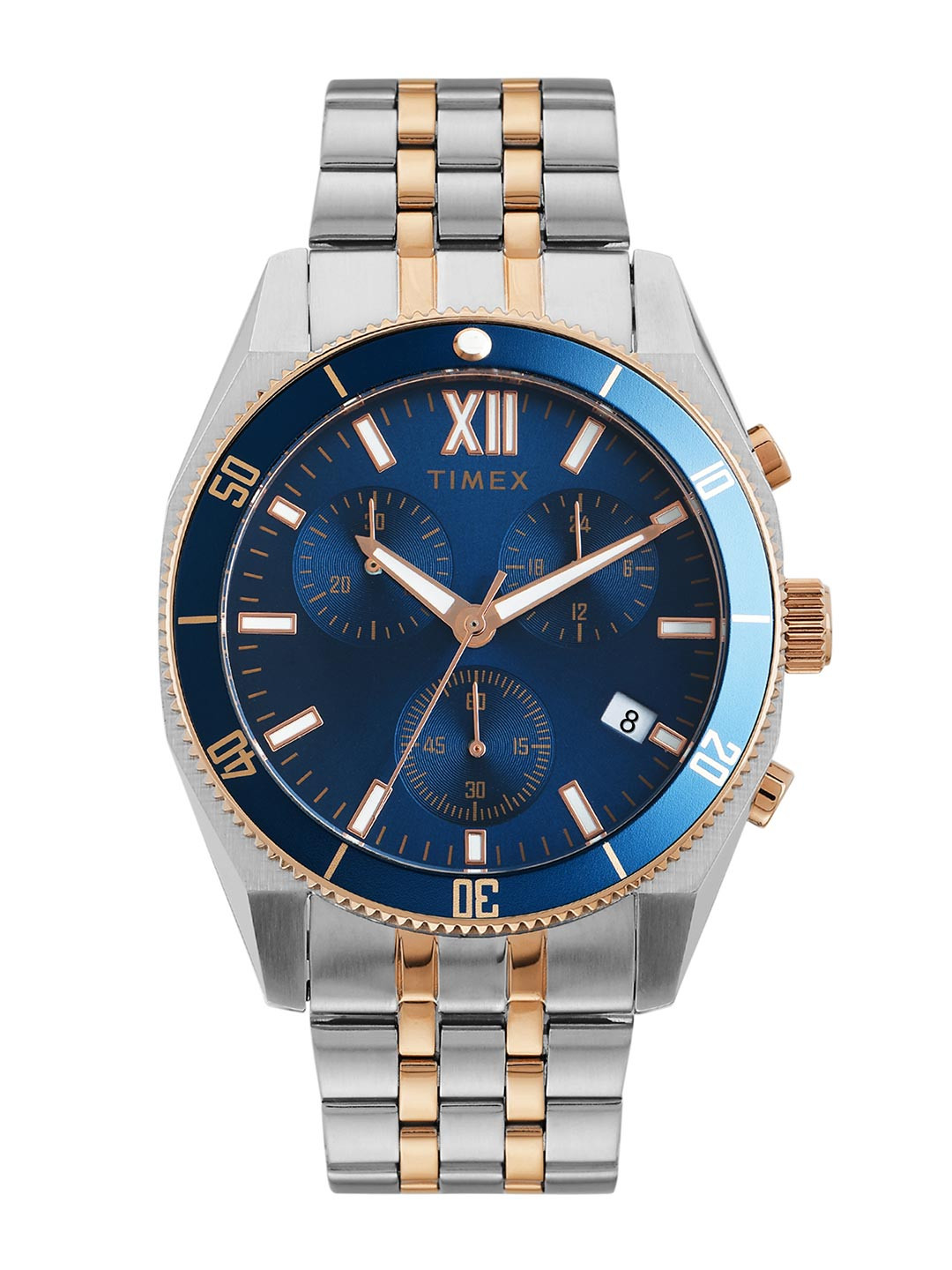 Timex Men Patterned Dial & Stainless Steel Bracelet Style Straps Watch TWEG298SMU02