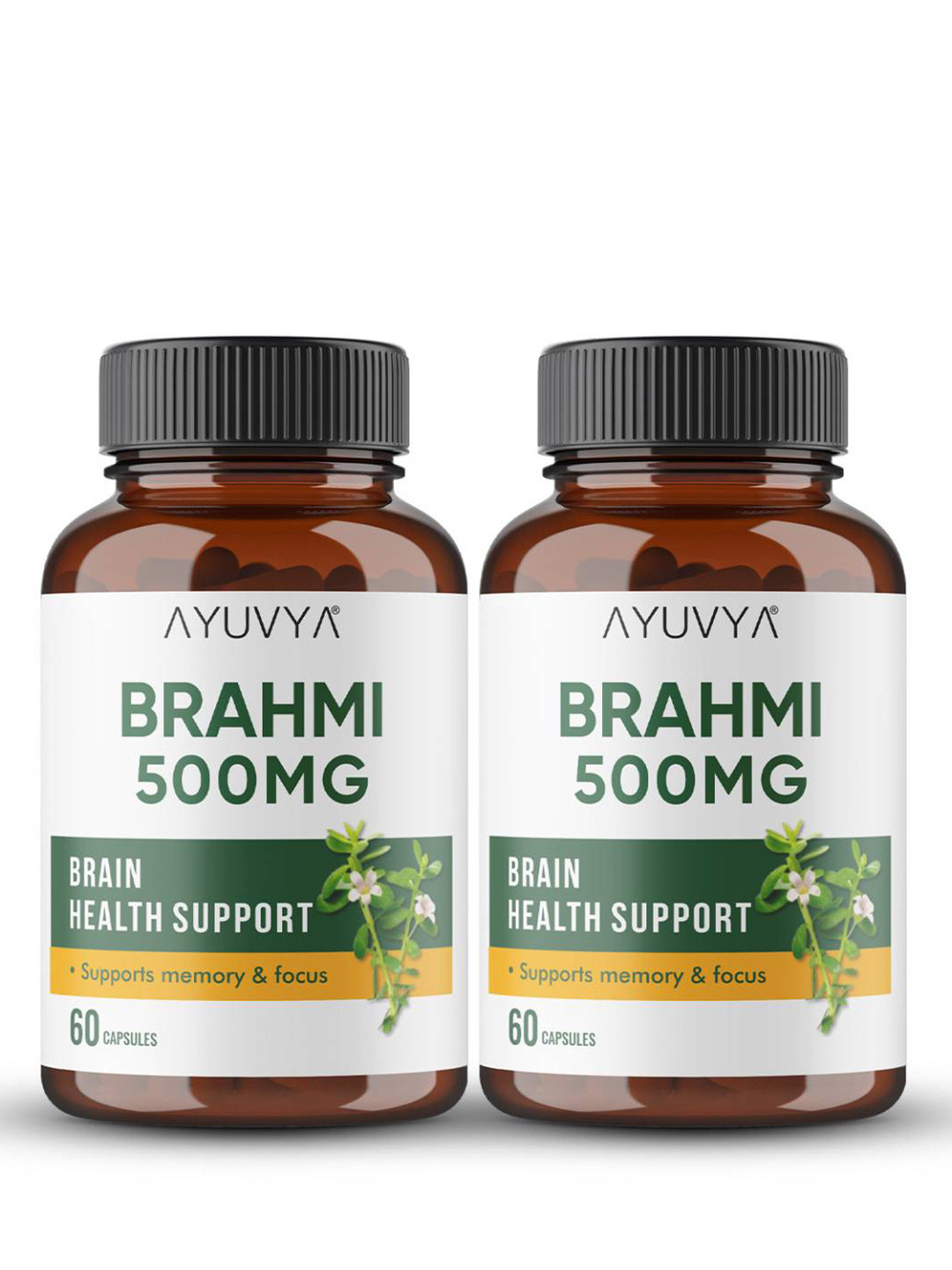 Ayuvya Set Of 2 Brahmi Capsules 500 mg For Brain Health Support - 60 Capsules Each