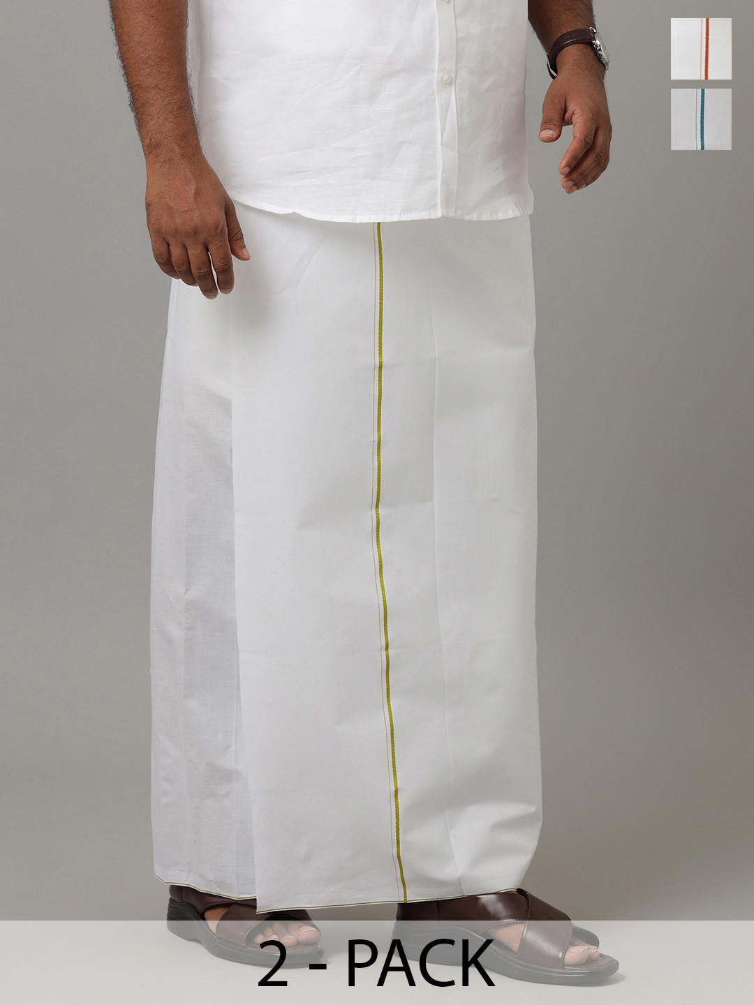 Viveagham Men Pack of 2 Assorted Double Layer Dhotis With Borders