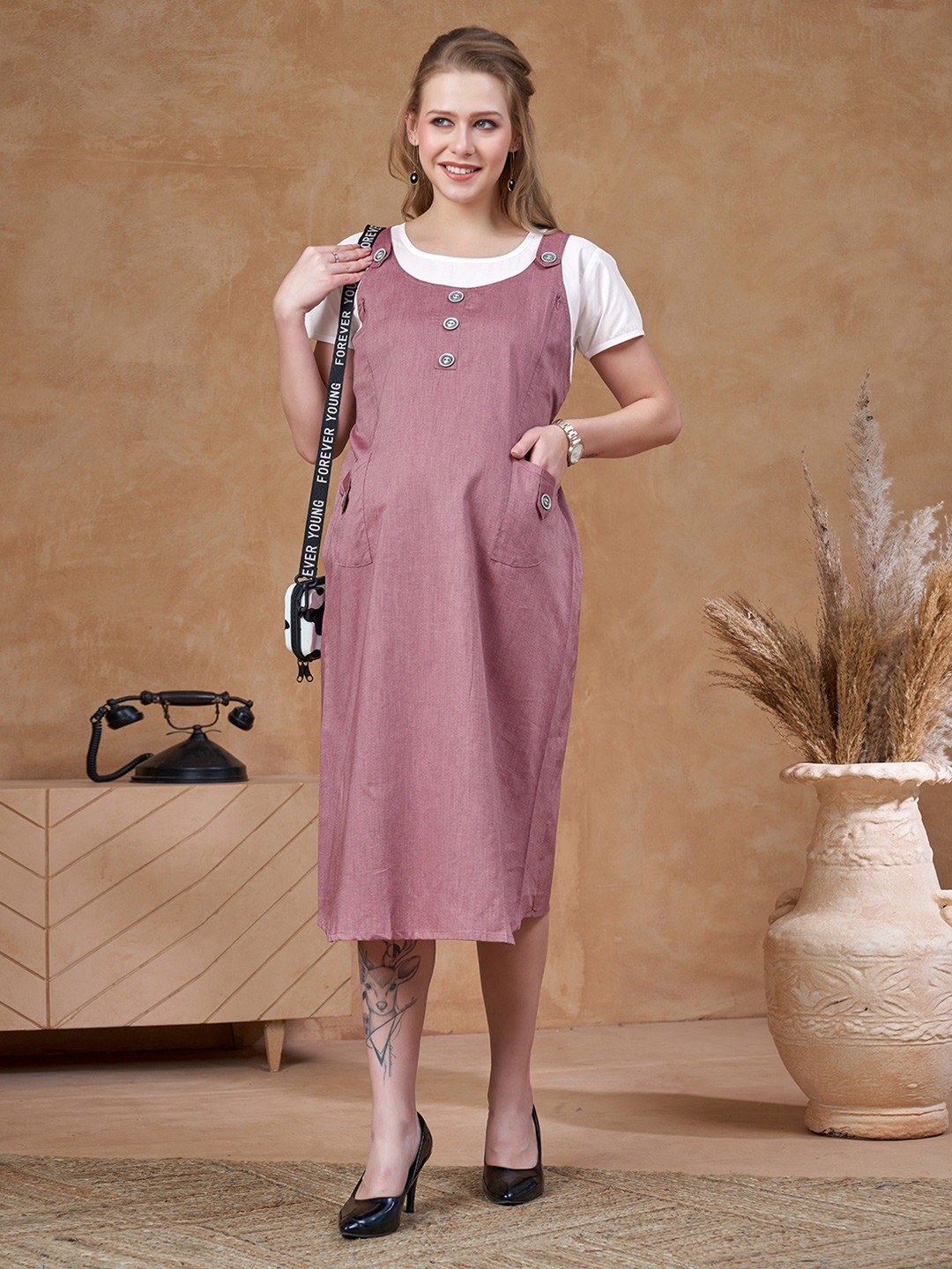 LOVELY MOM'S Women Pinafore Maternity Dress