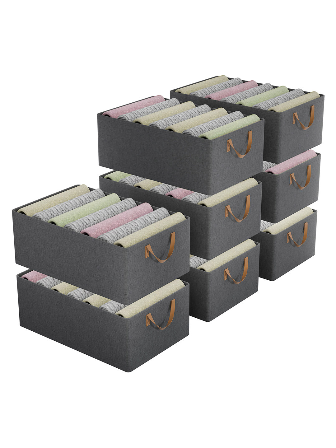 Aura Grey 8 Pcs Rexine Foldable Cloth Organizer for Storage with Metal Frames & Handles