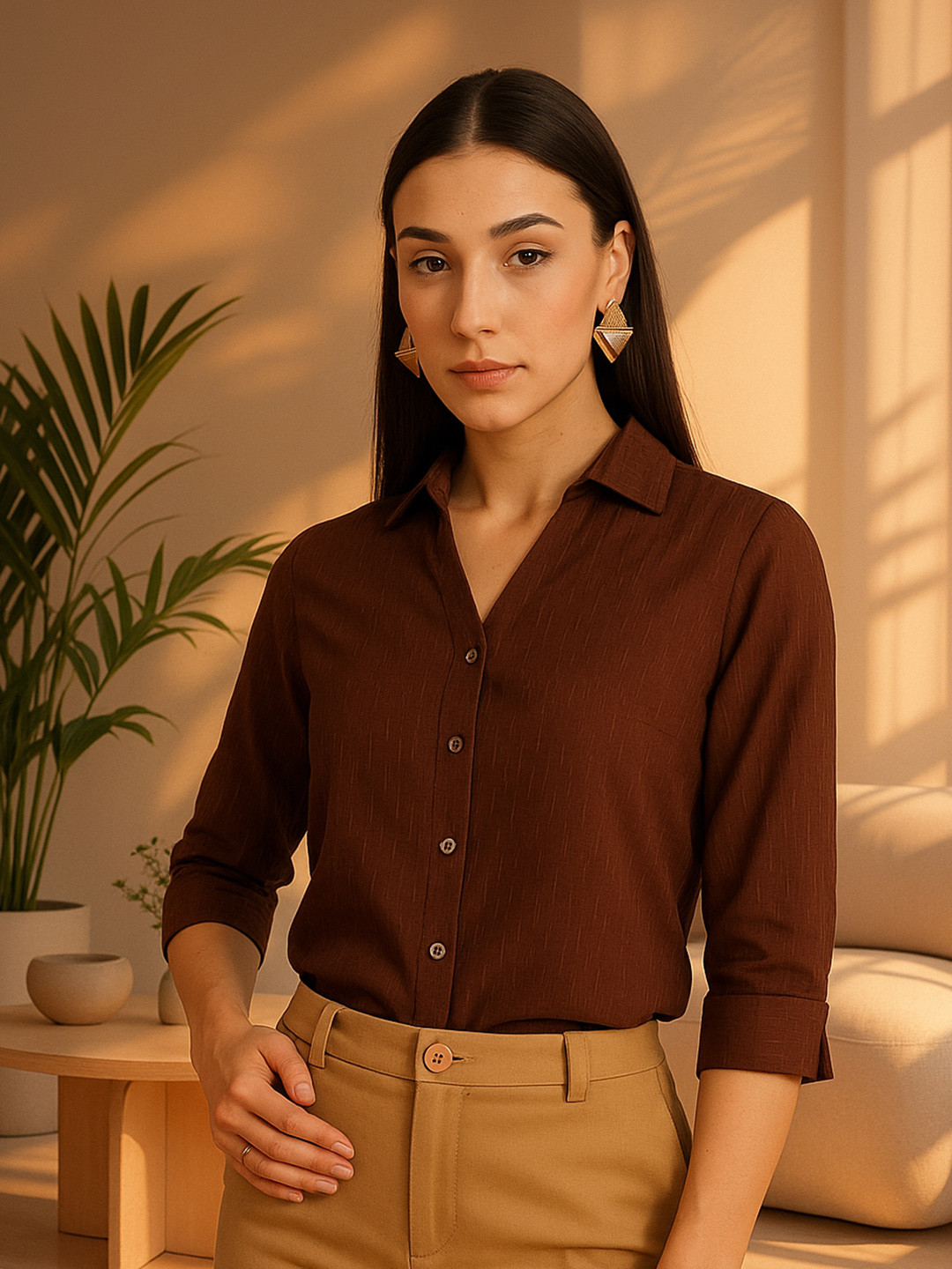 Style Quotient Women Slim Fit Spread Coller Shirt