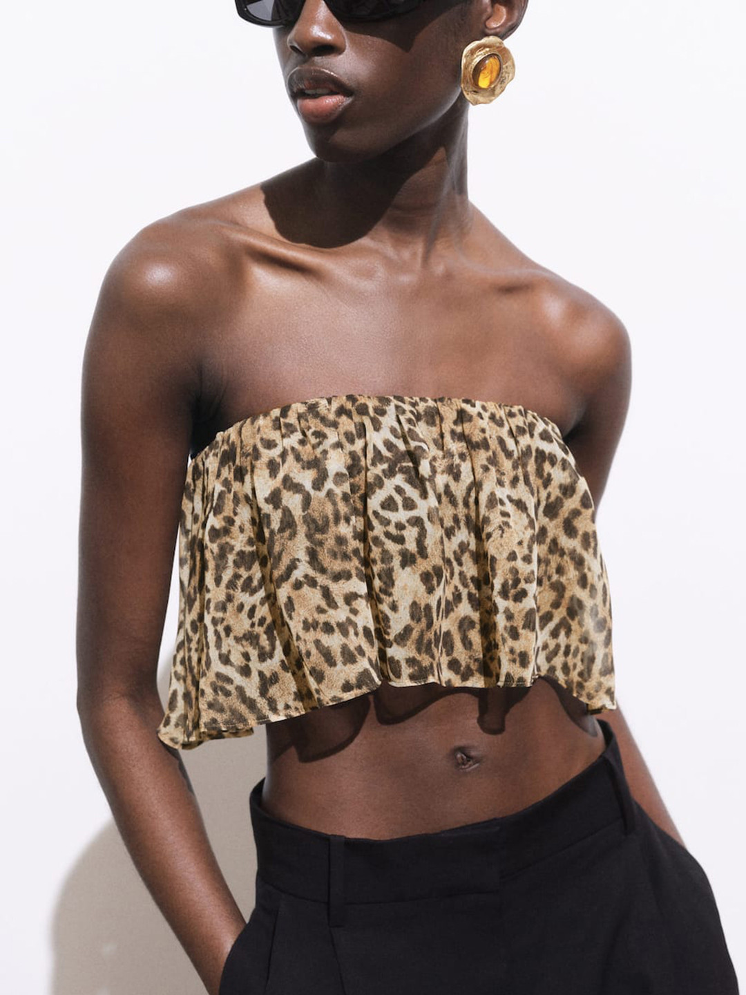 MANGO Animal Print Bandeau Crop Top