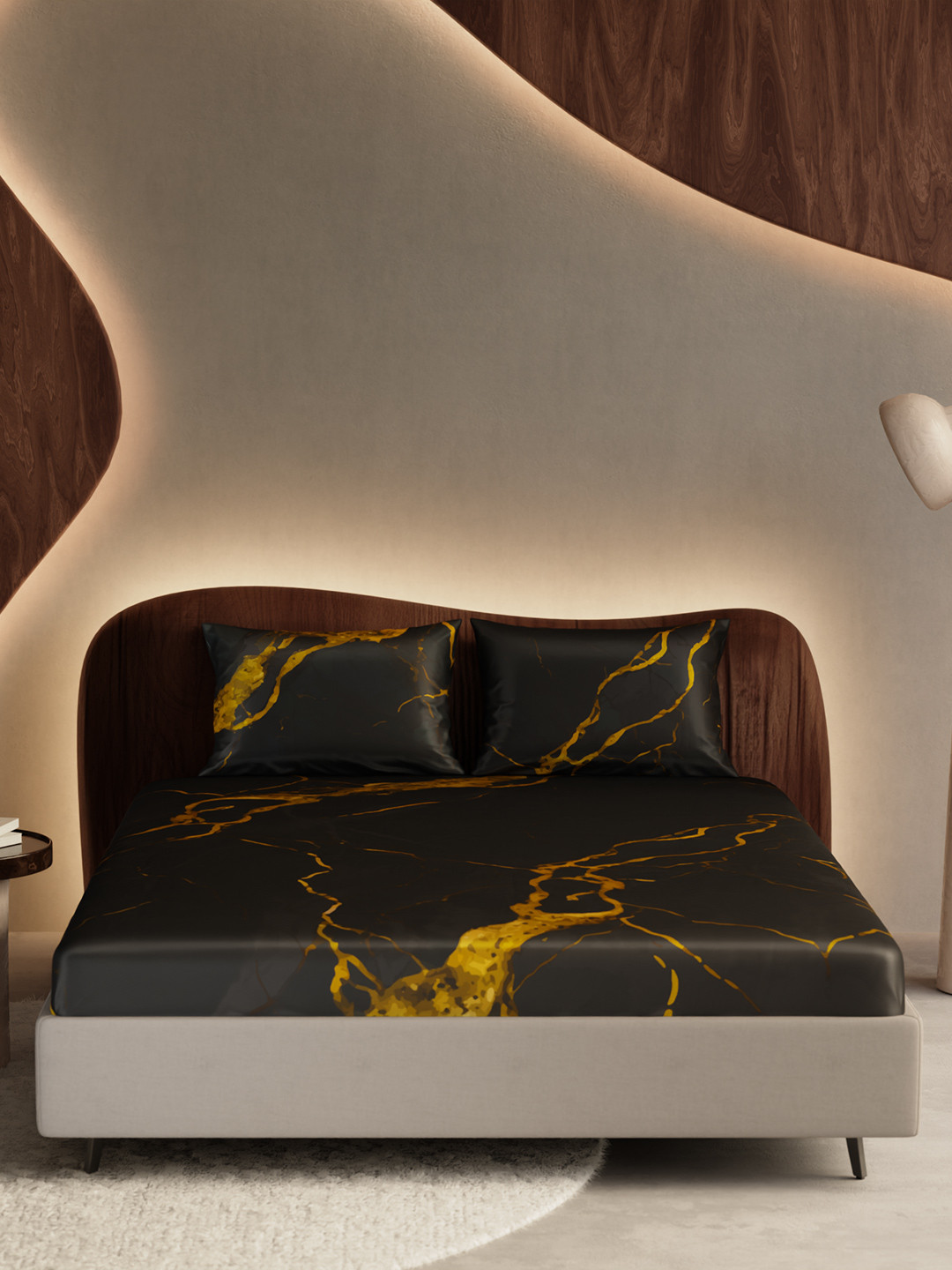 Stoa Paris Black & Purple 300 TC King Fitted Sheet with 2 Pillow Covers