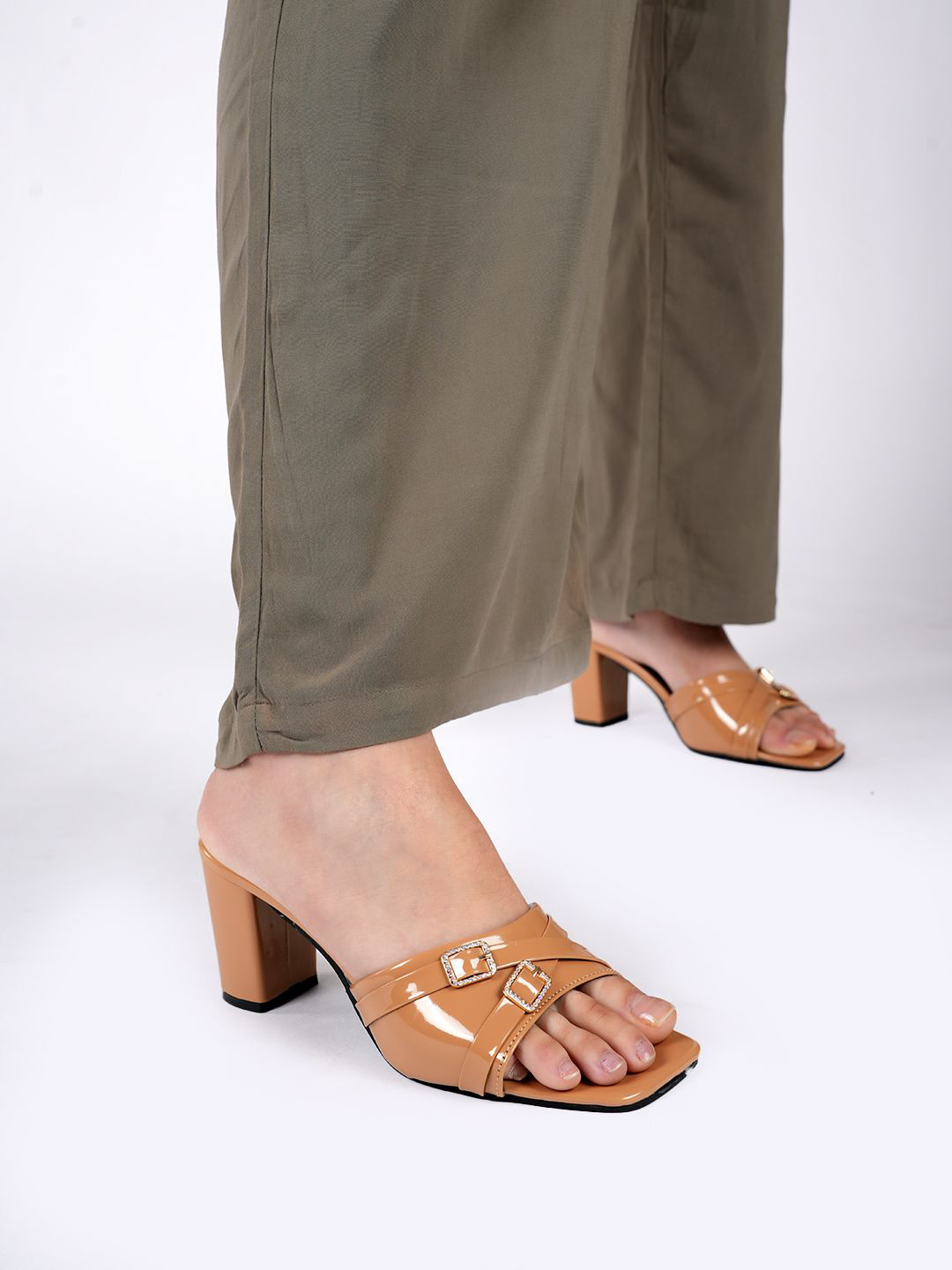 Lavie Metallic Block Heel Sandals with Buckles