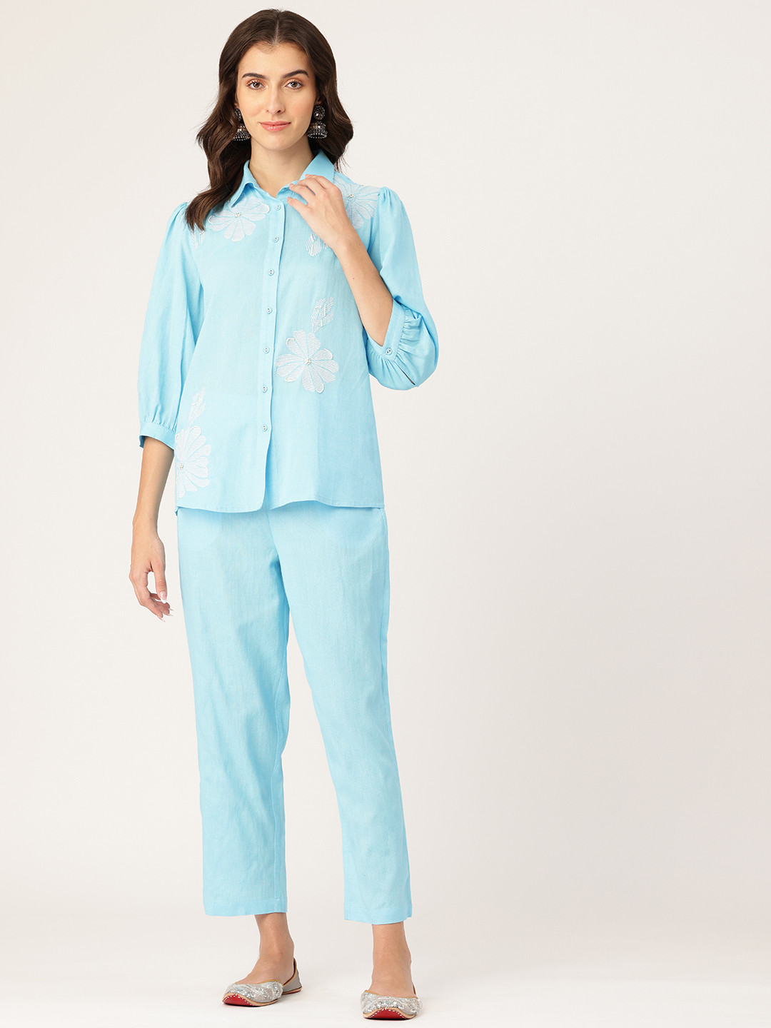 MISRI Floral Embroidered Shirt and Trouser Co-Ord Set