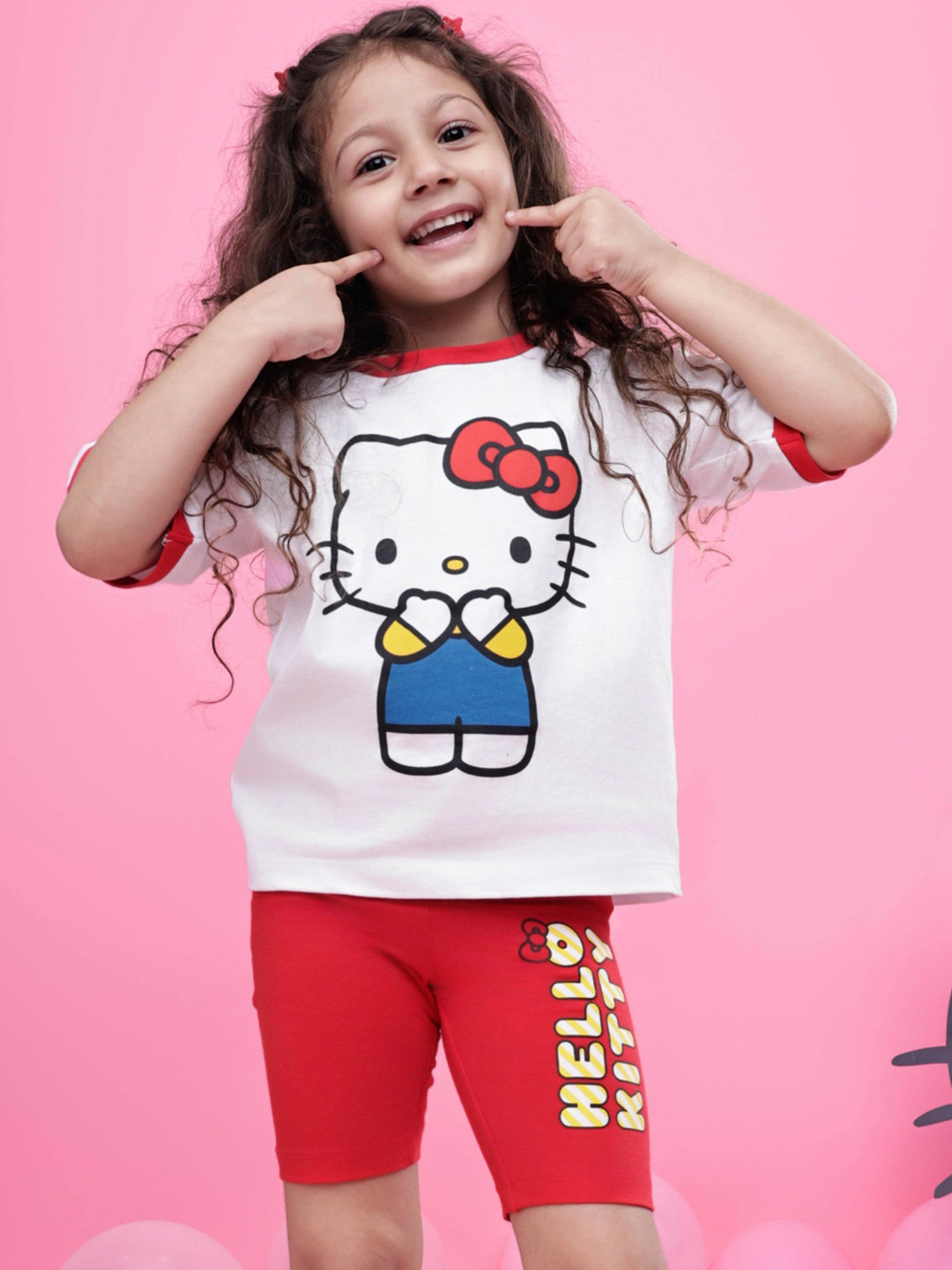 Nap Chief Girls Hello Kitty Printed Pure Cotton Cycling T-Shirt with Shorts