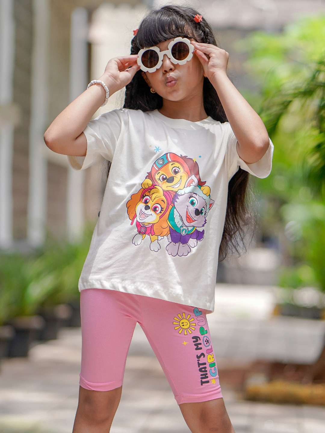 Nap Chief Girls Paw Patrol Pups Printed Pure Cotton Cycling T-Shirt with Shorts