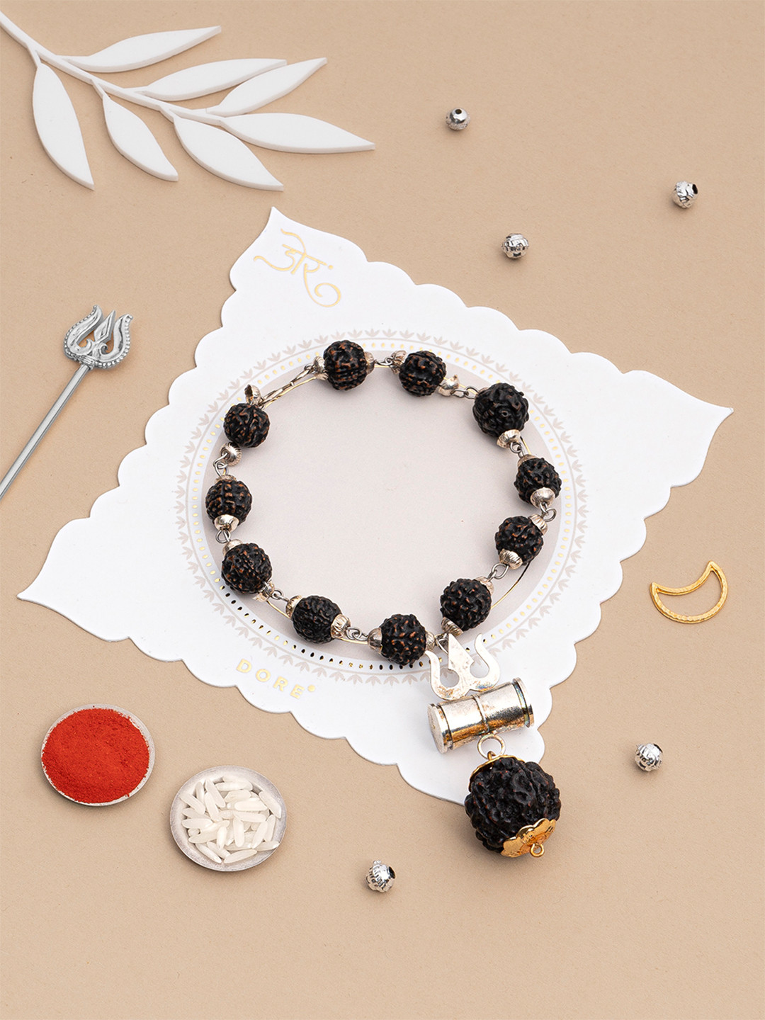 Dore Divine Rudraksha Trishul & Damru Bracelet Rakhi with Roli Chawal