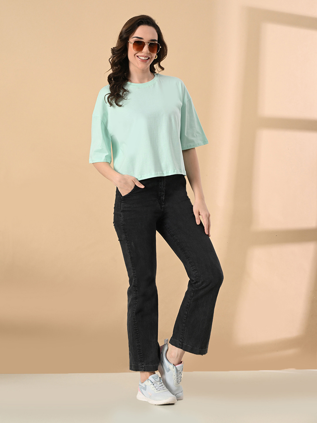 Sea Green Short Sleeves Pure Cotton Regular Fit T-shirt