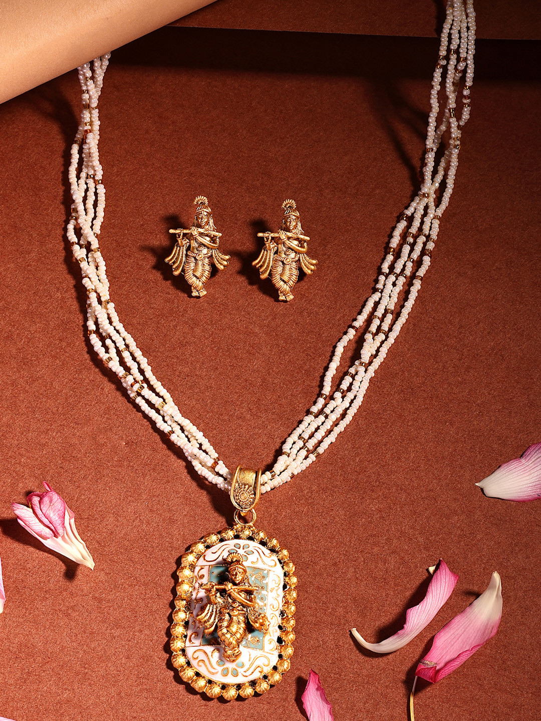ADIVA 18K Gold-Plated Lord Krishna Pearls BeadedJewellerySet