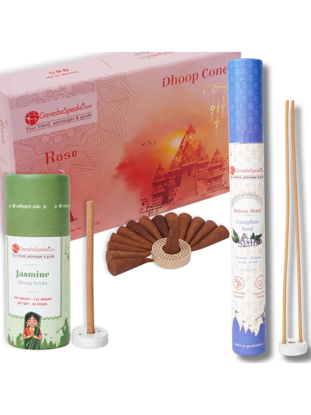 GaneshaSpeaks 90-Pcs Brown Rose Dhoop Cones & Jasmine Dhoop Stick, Incense Stick