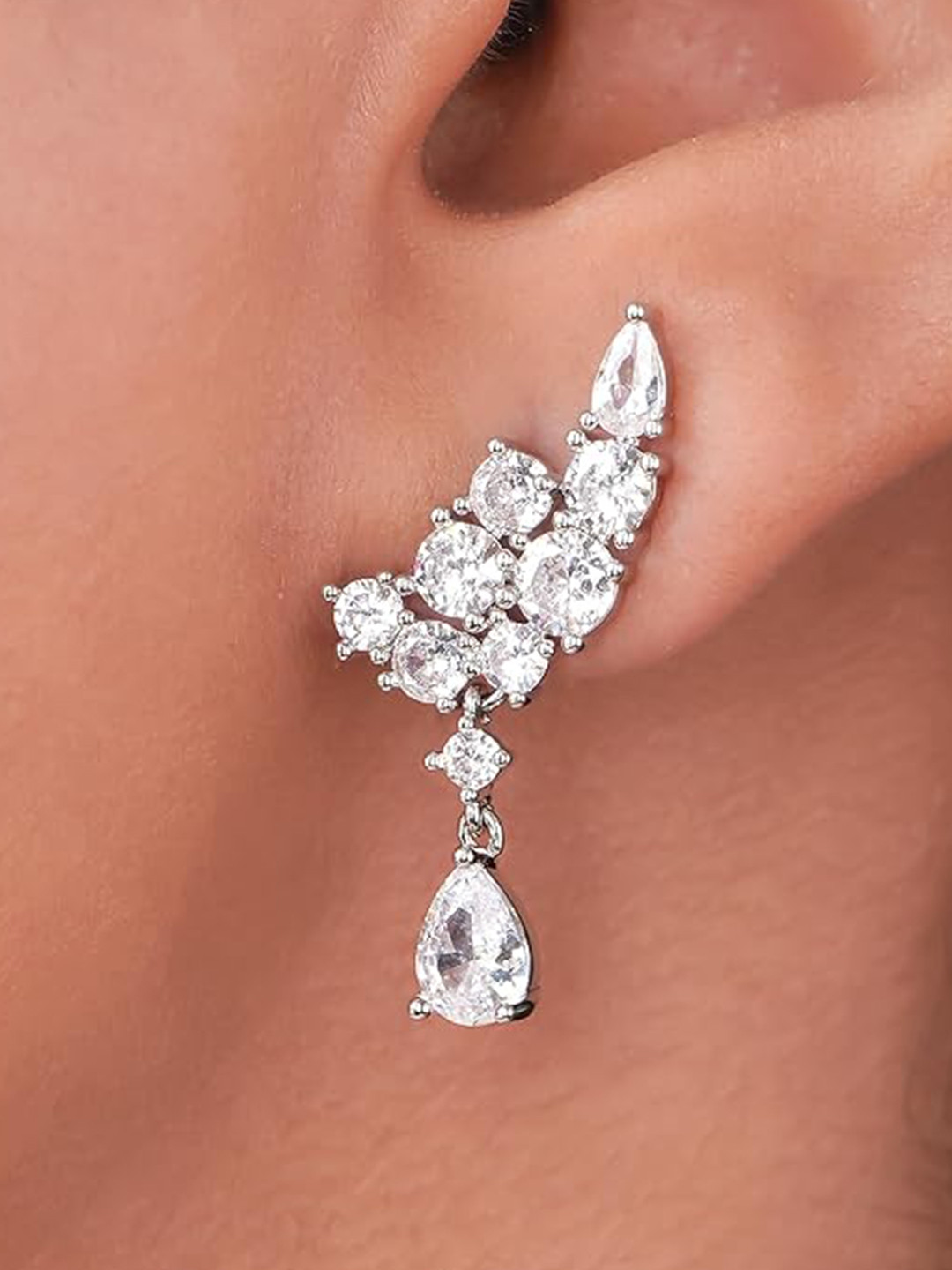 Amalfa Women Silver Plated Zircon Party Wear Dangle Earrings
