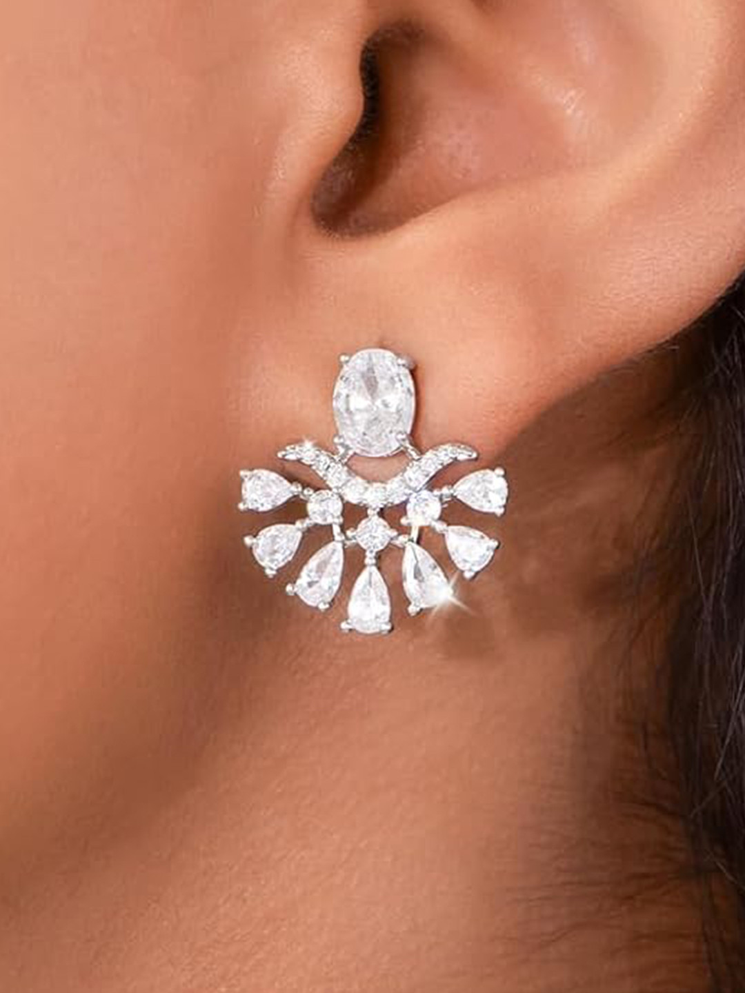 Amalfa Silver-Plated Zircon Stud Earrings