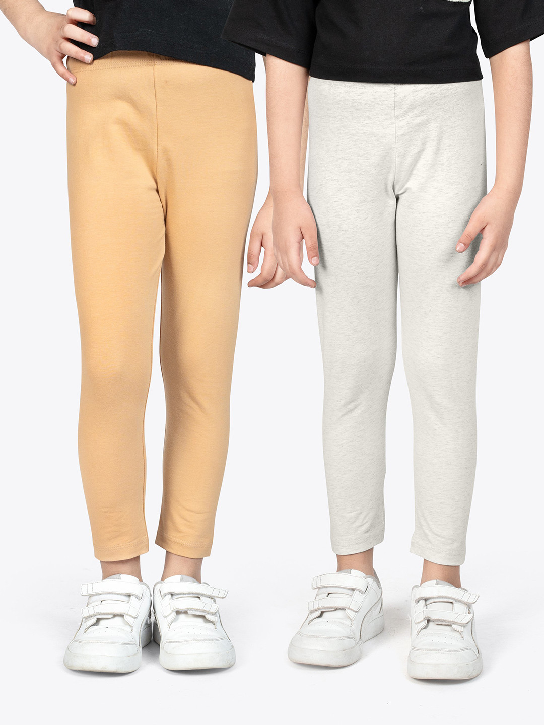 ariel Girls Pack Of 2 Non-Transparent Pure Cotton Ankle Length Leggings
